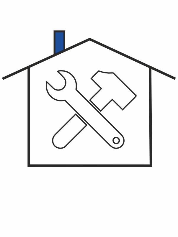 Hammer und Schraubenschlüssel mit Haus